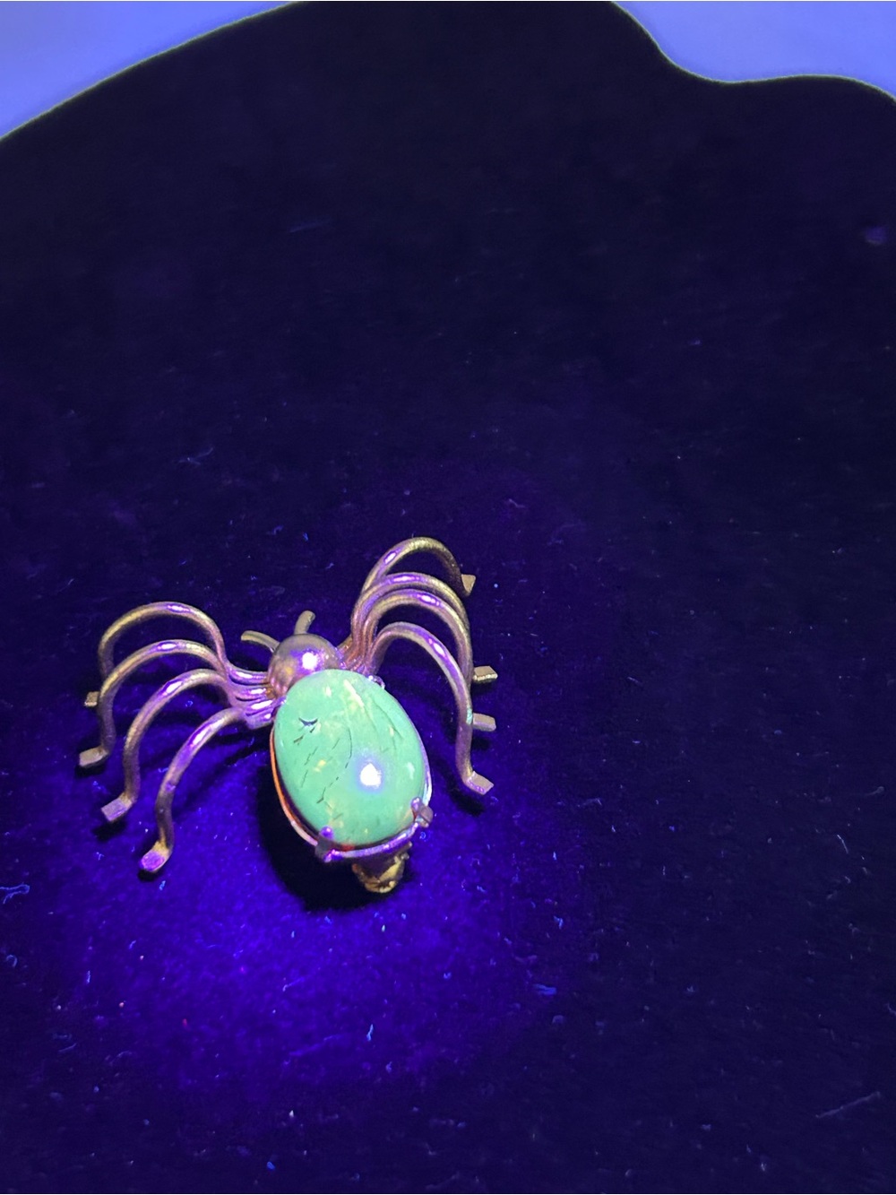 Vintage Amber Spider Brooch Pin Gold Tone Glows